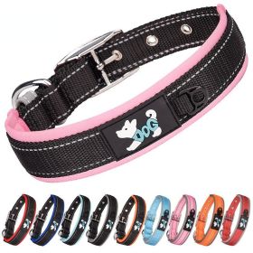 Pet dog collar; diving cloth reflective nylon collar; medium and large dog collar (Colour: Black ribbon, Specification (L * W): L 2.5*(48-58)CM)