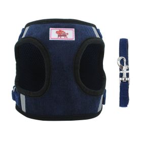 dog Harnesses and dog leash set; New dog leash corduroy breathable dog chest strap reflective pet chest strap walking dog rope set (Colour: Dark Blue, Specification (L * W): L)