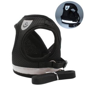 dog Harnesses and dog leash set; Pet Chest Strap Vest Dog Towing Rope Reflective Breathable Dog Rope Pet Supplies Wholesale (Colour: Black, Specification (L * W): XS)